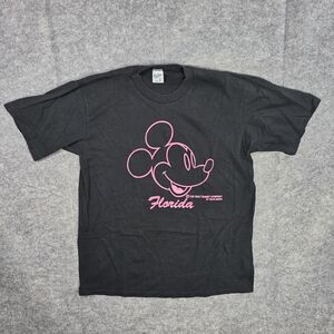 Vintage Disney‎ Mickey Mouse Shirt Mens Large Black Florida Velva Sheen 80s USA